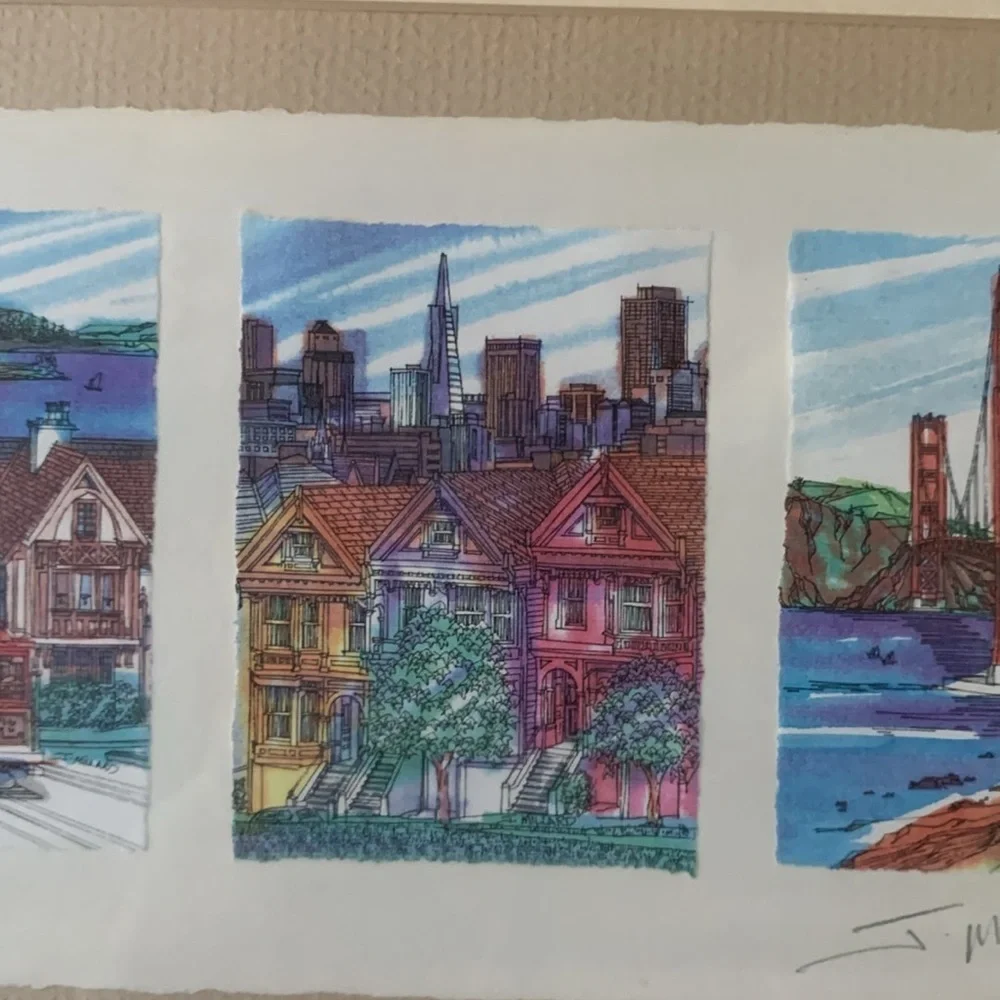 James Millard Golden Gate Bridge Watercolored Matted Print Signed By Artist gold